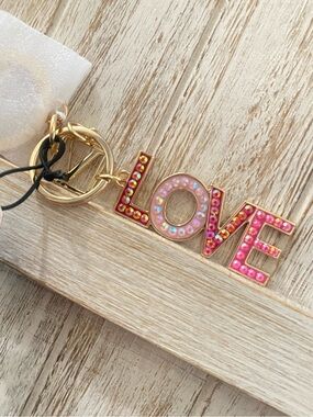 LOVE Letter Charm Keychain in Pink with Gold Hardware